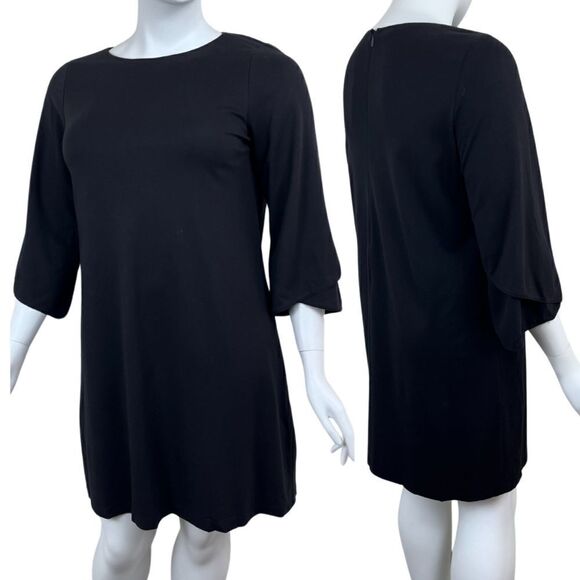 Lafayette 148 New York Dresses & Skirts - Lafayette 148 Women Size L Black Jersey Knit Stretch 3/4 Sleeve Shift Midi Dress